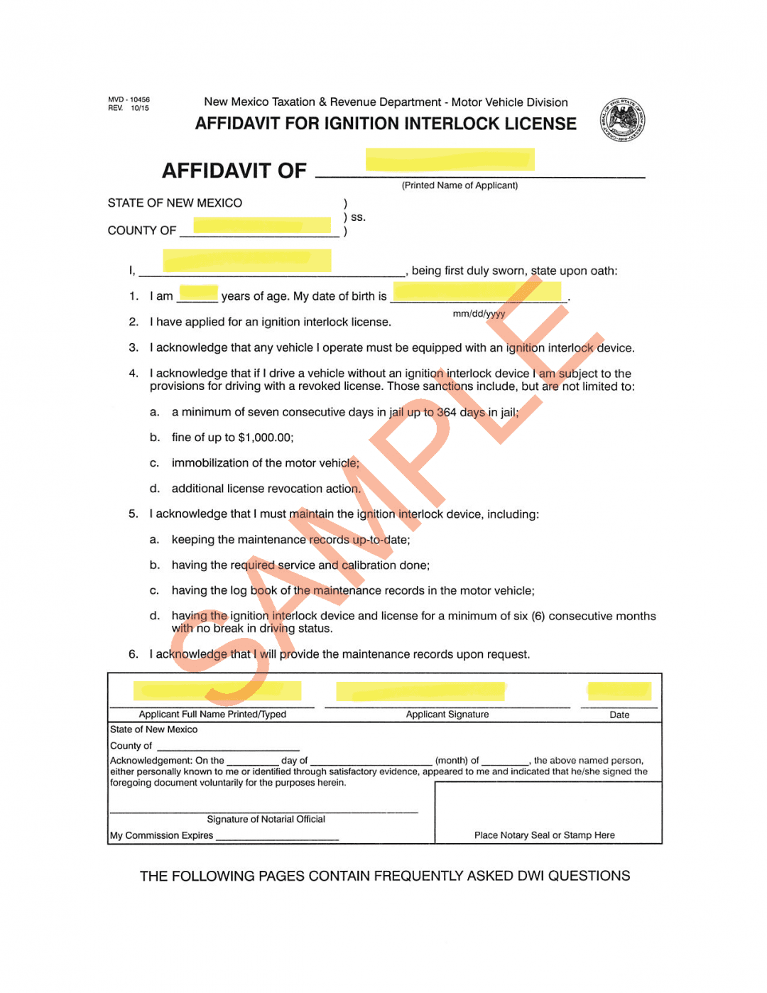 Affidavit For Ignition Interlock License - MVD Now DMV - Department Of ...