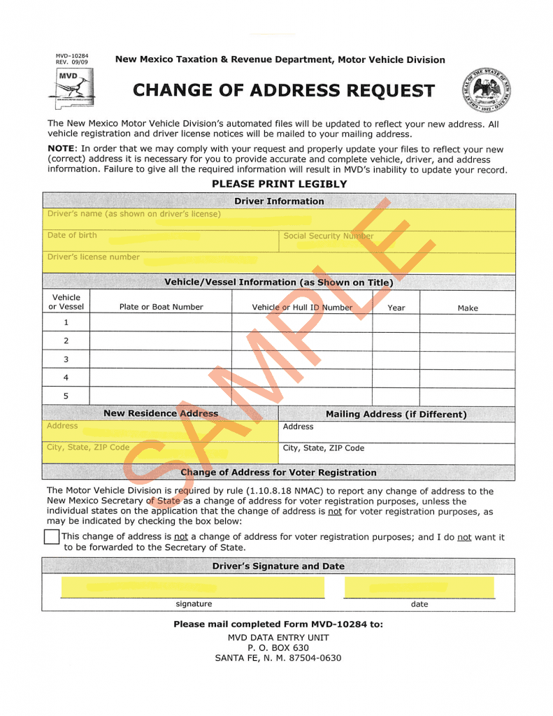 change address on vehicle registration