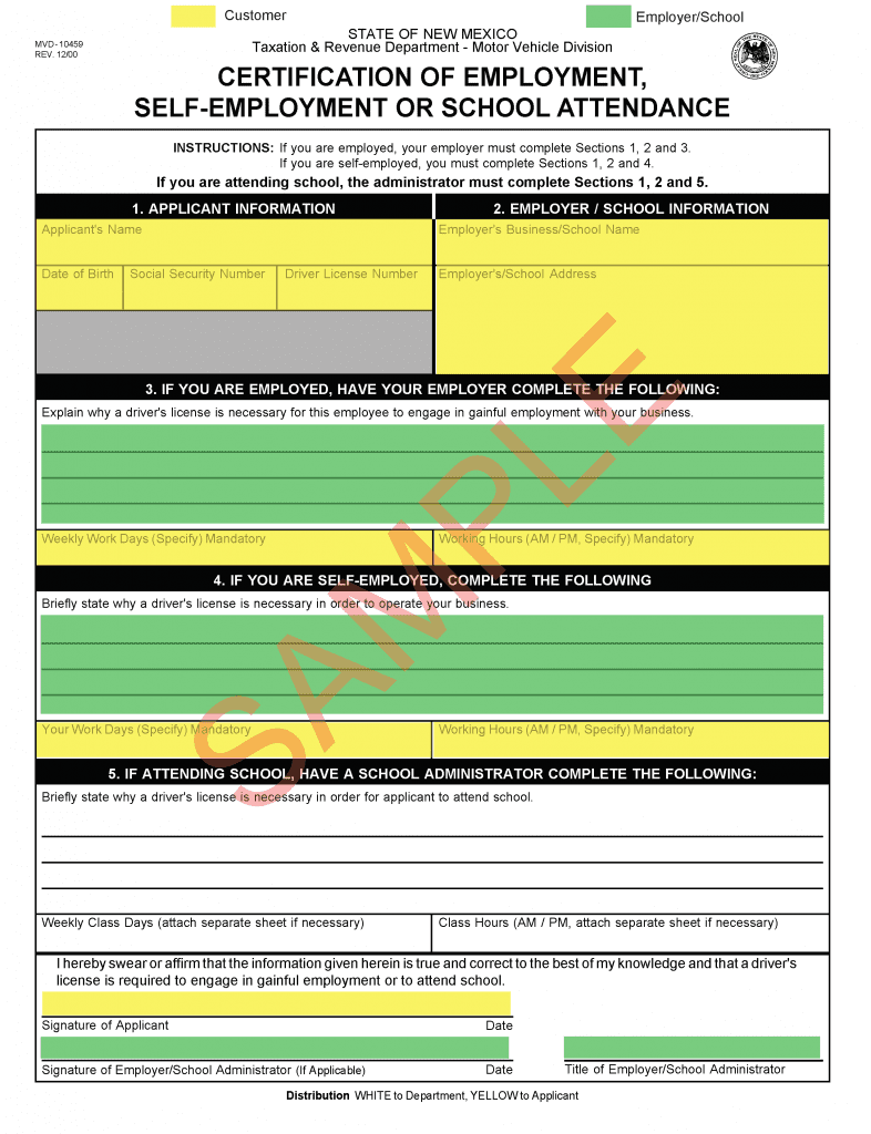 Certification of Employment - MVD Now DMV - Department of Motor