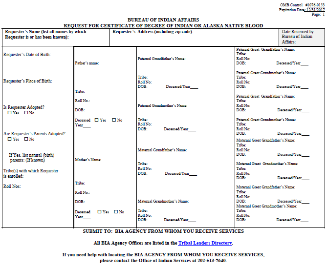 Certificate Of Degree Of Indian Or Alaska Native Blood MVD Now DMV Department Of Motor